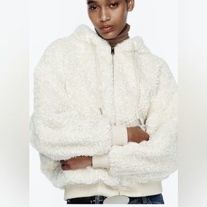 HOODED FLEECE JACKET - Ecru